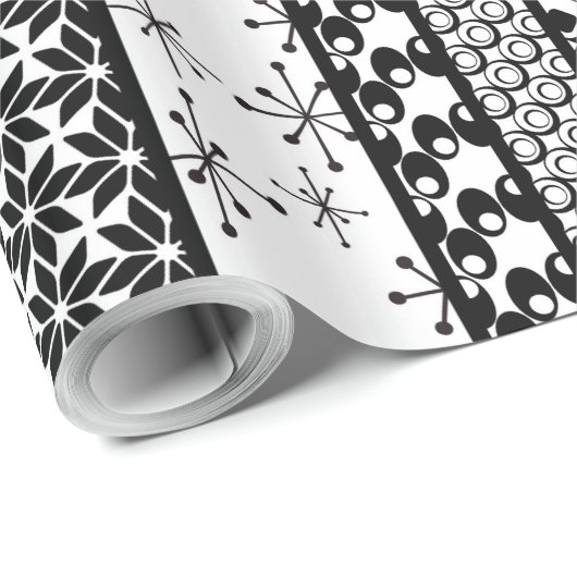 Patroonstrips voor zwart-wit Retro 1 Cadeaupapier (Rol Hoek)