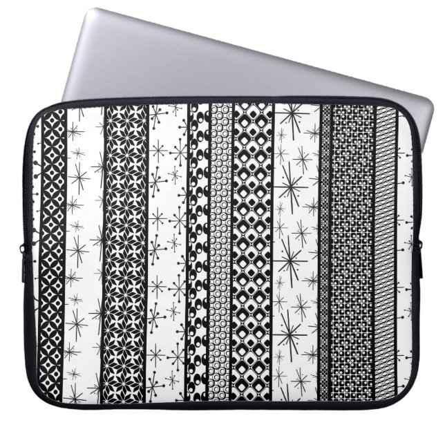 Patroonstrips voor zwart-wit Retro 1 Laptop Sleeve (Voorkant)