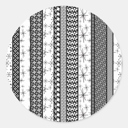 Patroonstrips voor zwart-wit Retro 1 Ronde Sticker (Voorkant)