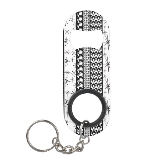 Patroonstrips voor zwart-wit Retro 1 Sleutelhanger Flessenopener (Voorkant)