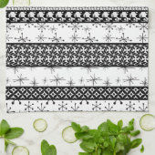 Patroonstrips voor zwart-wit Retro 1 Theedoek (Gevouwen)