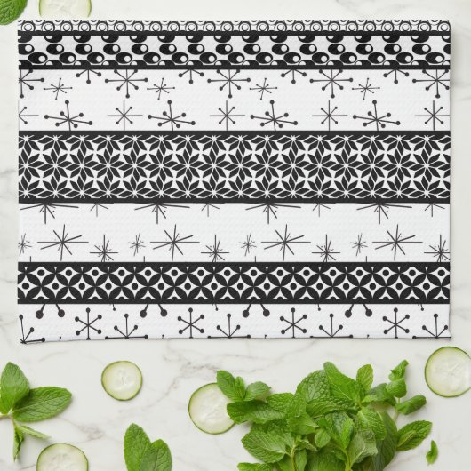 Patroonstrips voor zwart-wit Retro 1 Theedoek (Gevouwen)