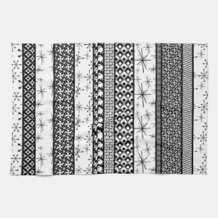 Patroonstrips voor zwart-wit Retro 1 Theedoek