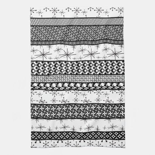 Patroonstrips voor zwart-wit Retro 1 Theedoek (Verticaal)