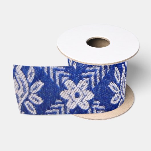 patroonweefsel blauw satijnen lint (Spoel)