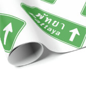 Pattaya Ahead ⚠ Thai Highway Traffic Sign ⚠ Cadeaupapier (Rol Hoek)