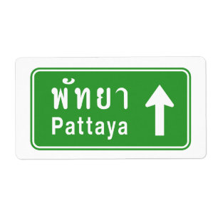 Pattaya Ahead ⚠ Thai Highway Traffic Sign ⚠ Etiket