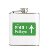 Pattaya Ahead ⚠ Thai Highway Traffic Sign ⚠ Heupfles (Voorkant)