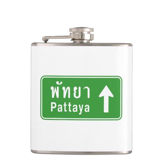 Pattaya Ahead ⚠ Thai Highway Traffic Sign ⚠ Heupfles (Voorkant)