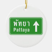 Pattaya Ahead ⚠ Thai Highway Traffic Sign ⚠ Keramisch Ornament (Voorkant)