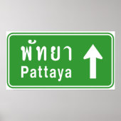 Pattaya Ahead ⚠ Thai Highway Traffic Sign ⚠ Poster (Voorkant)