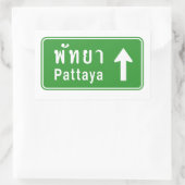 Pattaya Ahead ⚠ Thai Highway Traffic Sign ⚠ Rechthoekige Sticker (Tas)