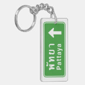 Pattaya Ahead ⚠ Thai Highway Traffic Sign ⚠ Sleutelhanger (Voorkant Links)