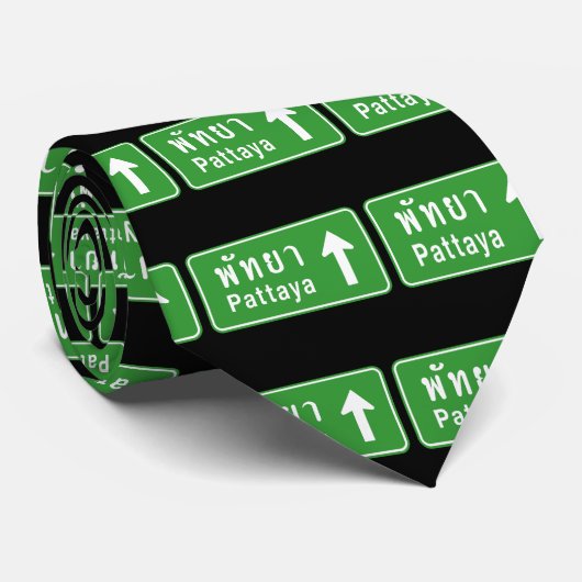 Pattaya Ahead ⚠ Thai Highway Traffic Sign ⚠ Stropdas (Opgerold)