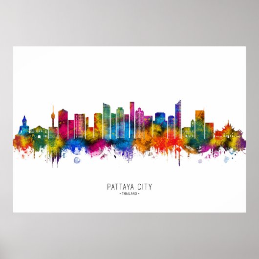 Pattaya Stad Thailand Skyline Poster (Voorkant)