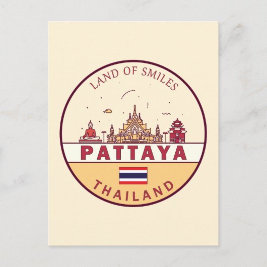 Pattaya Thailand City Skyline Embleem Briefkaart (Voorkant)