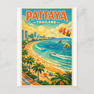 Pattaya, Thailand, in een levendig retro Briefkaart