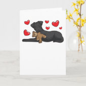 Patterdale Terrier hond met knuffeldier Kaart (Gele Bloem)