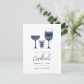 Pattered Cocktails Navy Blue Cocktail Party Kaart (Staand voorkant)
