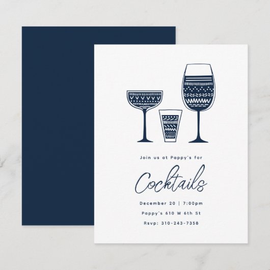Pattered Cocktails Navy Blue Cocktail Party Kaart (Voorkant / Achterkant)