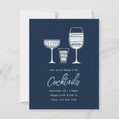 Pattered Cocktails Navy Blue Cocktail Party Kaart (Voorkant)