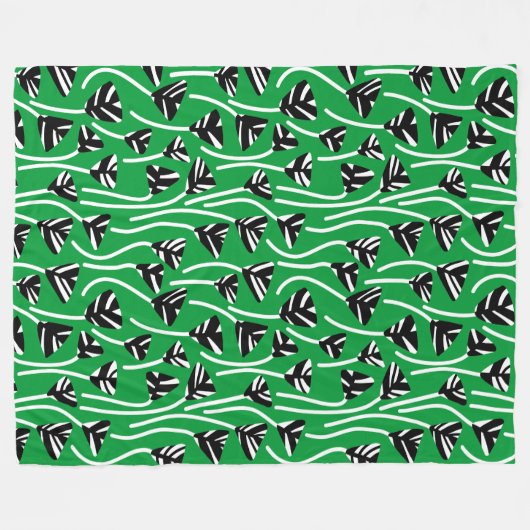 Pattern 210121 - Black, White and Grass Green Fleece Deken (Voorkant (Horizontaal))