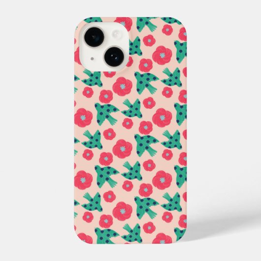 pattern_8_camellia en bird_2 iPhone case Hoesje (Achterkant)