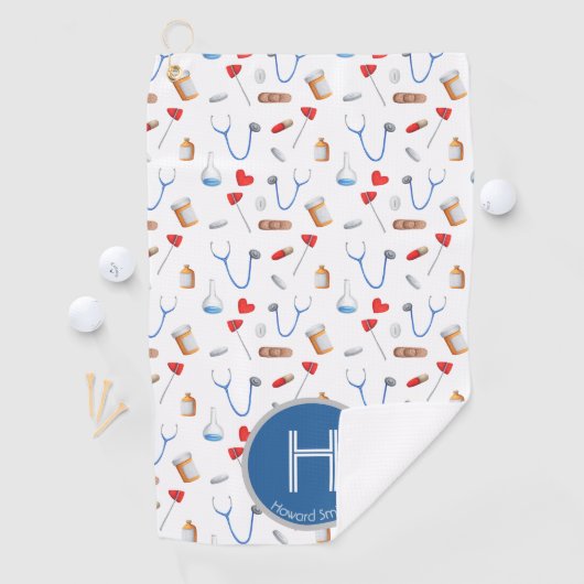 Pattern Blue Monogram Doctor Golfhanddoek (Insitu)