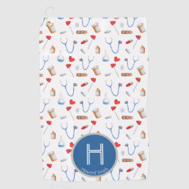 Pattern Blue Monogram Doctor Golfhanddoek