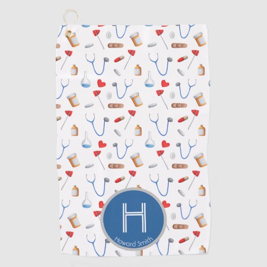 Pattern Blue Monogram Doctor Golfhanddoek (Voorkant)
