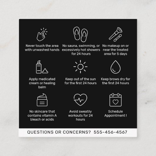 Pattern Brows Natercare PMU Brow Instructions Vierkante Visitekaartje (Achterkant)