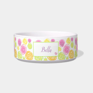 Pattern Chic Roos Simple Pink Floral Green Voerbakje