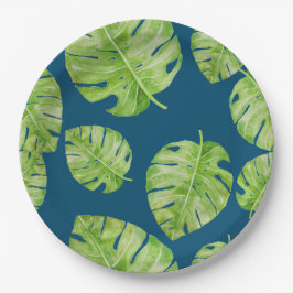 Pattern Cute Chic Banana Leaf Green Blue Papieren Bordje