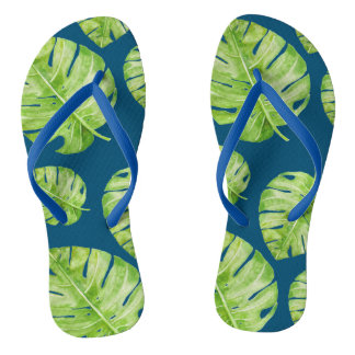Pattern Cute Chic Banana Leaf Green Blue Teenslippers
