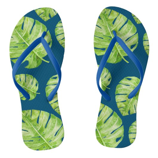 Pattern Cute Chic Banana Leaf Green Blue Teenslippers (Voetbed)