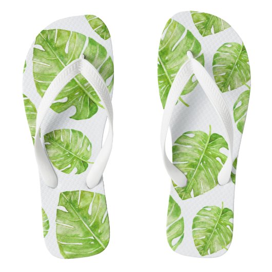Pattern Cute Chic Banana Leaf Green White Teenslippers (Voetbed)