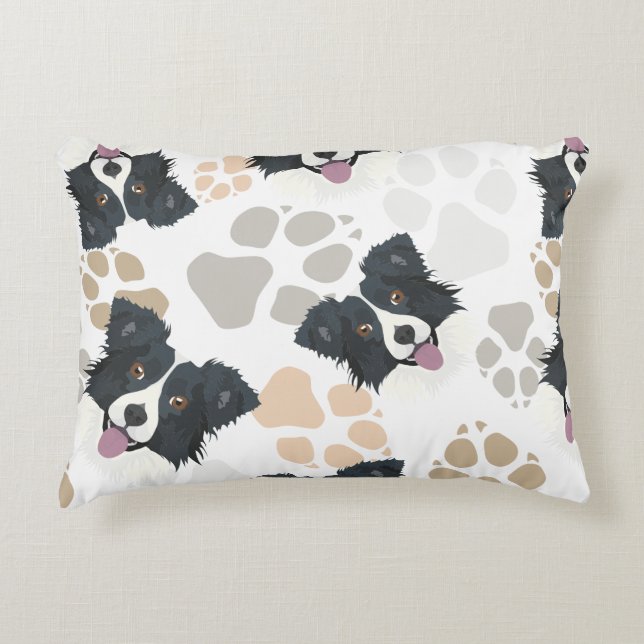 Pattern Dog Paws Border Collie Accent Kussen (Voorkant)