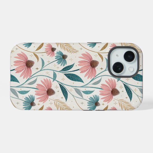 Pattern Echineceas Glitter iPhone 15 Case (Achterkant horizontaal)