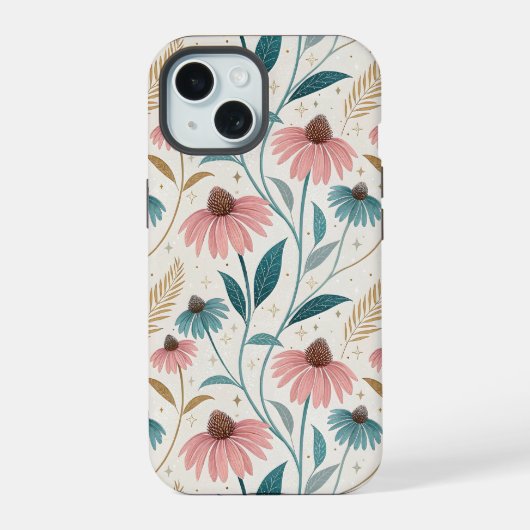 Pattern Echineceas Glitter iPhone 15 Case (Achterkant)
