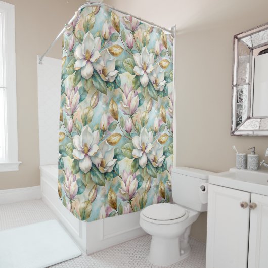 Pattern Elegant Magnolia Flowers Douchegordijn (In situ)