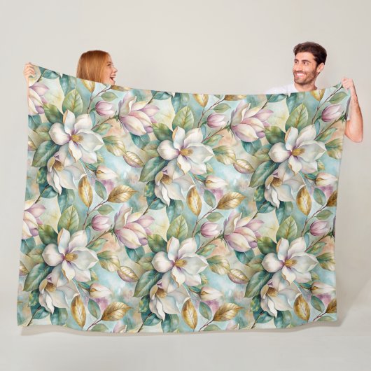 Pattern Elegant Magnolia Flowers Fleece Deken (In situ)