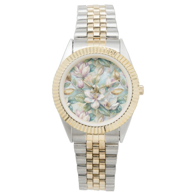 Pattern Elegant Magnolia Flowers Horloge (Voorkant)