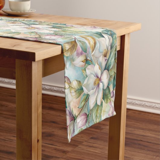 Pattern Elegant Magnolia Flowers Korte Tafelloper (Voorbeeld)