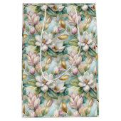 Pattern Elegant Magnolia Flowers Medium Cadeauzakje (Voorkant)