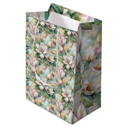 Pattern Elegant Magnolia Flowers Medium Cadeauzakje (Voorkant Gekanteld)