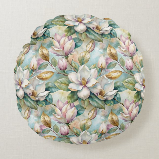 Pattern Elegant Magnolia Flowers Rond Kussen (Voorkant)