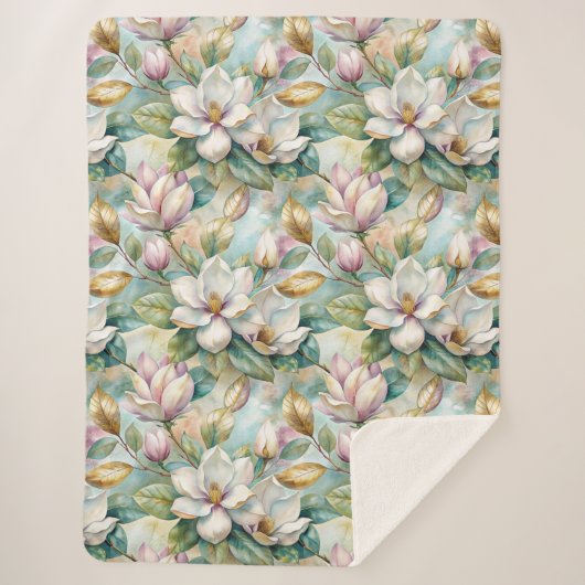 Pattern Elegant Magnolia Flowers Sherpa Deken (Voorkant)
