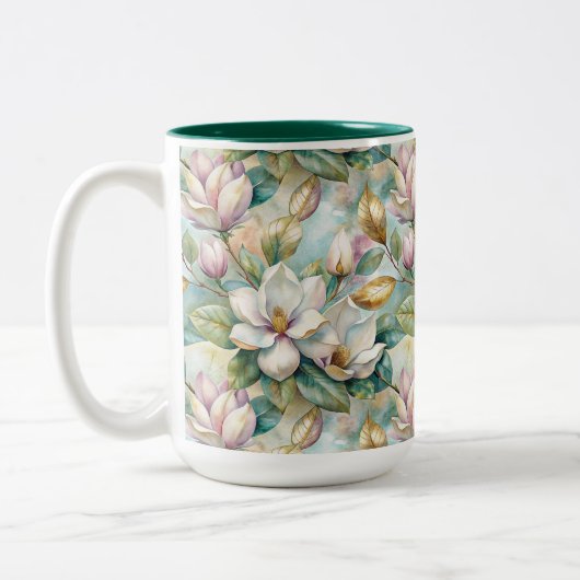 Pattern Elegant Magnolia Flowers Tweekleurige Koffiemok (Links)