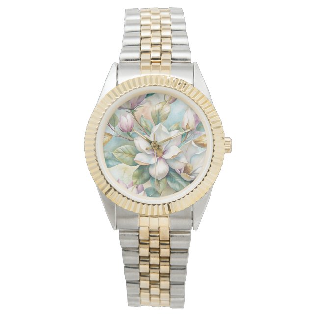 Pattern Elegant Magnolias Horloge (Voorkant)