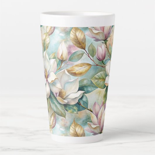Pattern Elegant Magnolias Latte Mok (Voorkant)